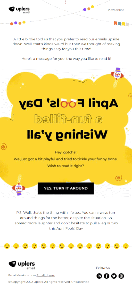 Email uplers April Fools’ email