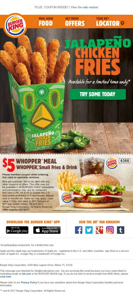 Burger King food industry email