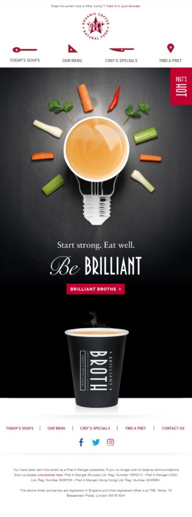 Pret food industry email