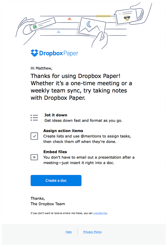 Dropbox Paper Email Template