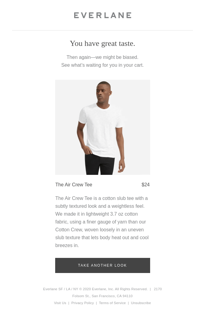 Everlane- cart abandonment email