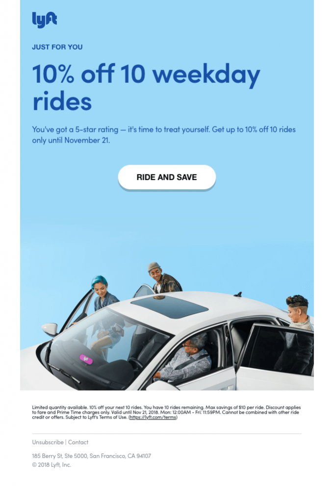 Lyft Post purchase stage email