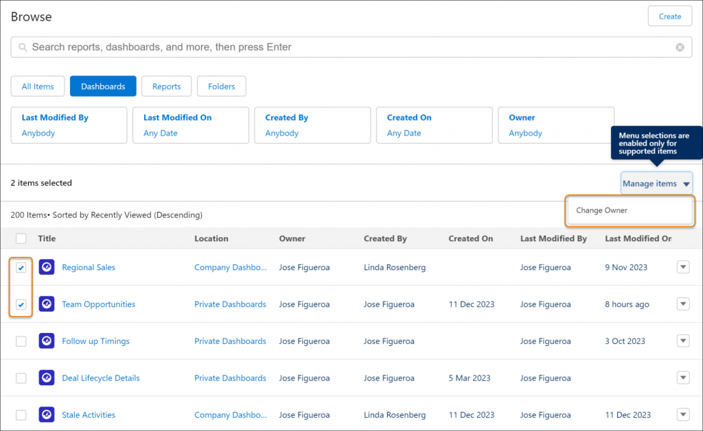 Transfer Dashboard Ownership