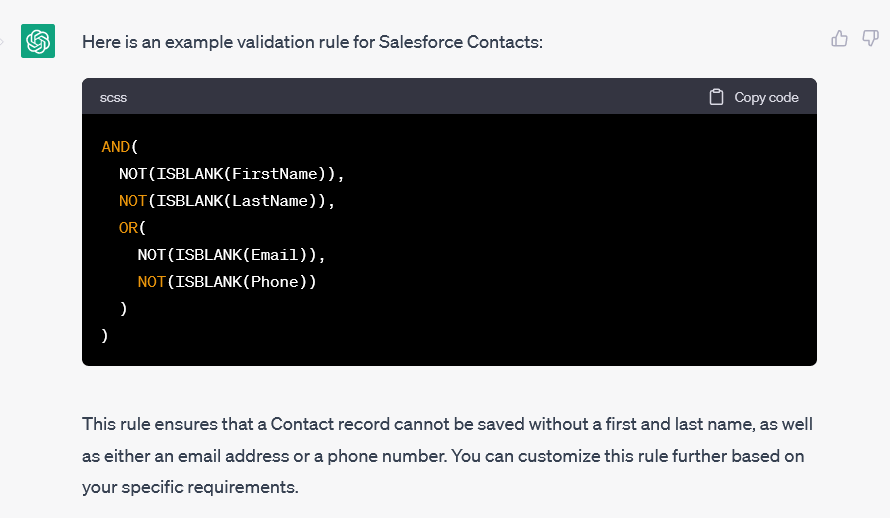 Response #2  for Validation rule