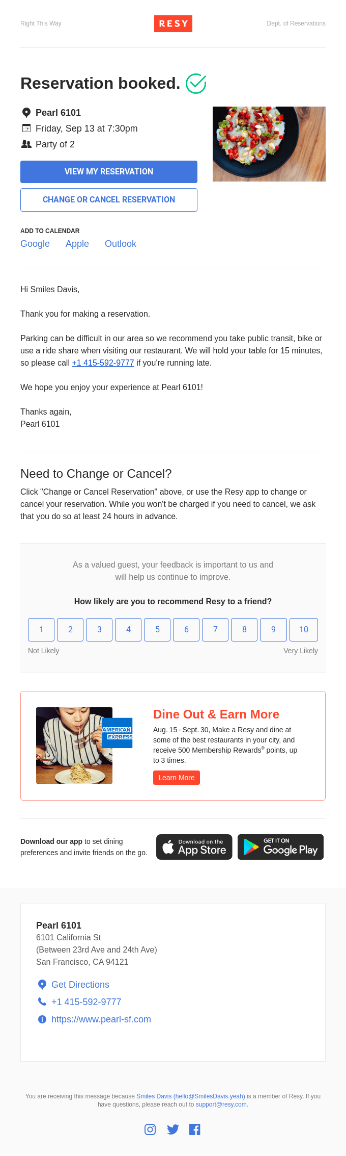  booking email from Resy